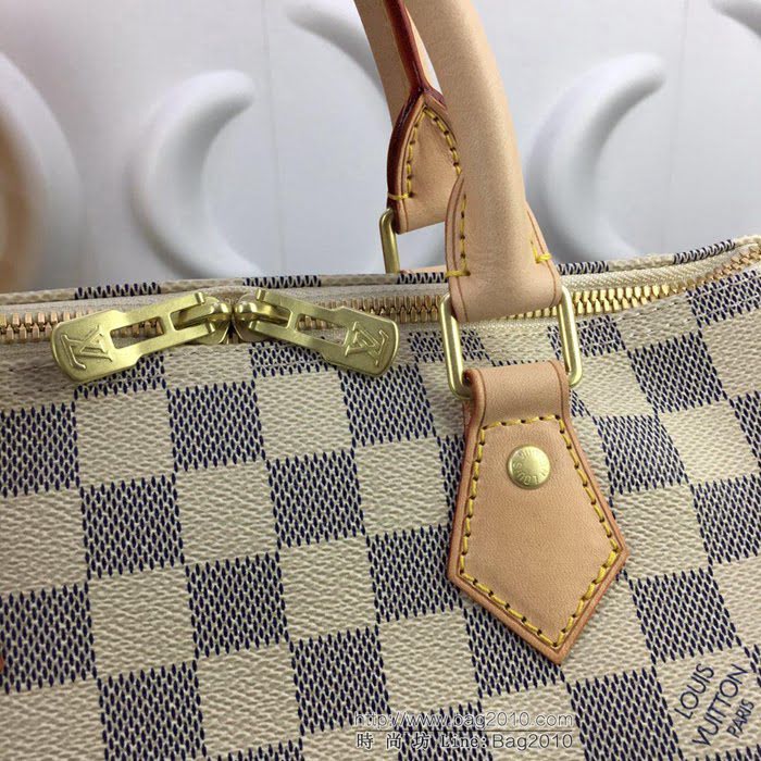 路易威登LV 頂級原單 N41373 Speedy 30手袋 皮質手柄 Damier Azur帆布 理想都市手袋 柔軟輕巧而經典 手提單肩斜挎包  YDH2589